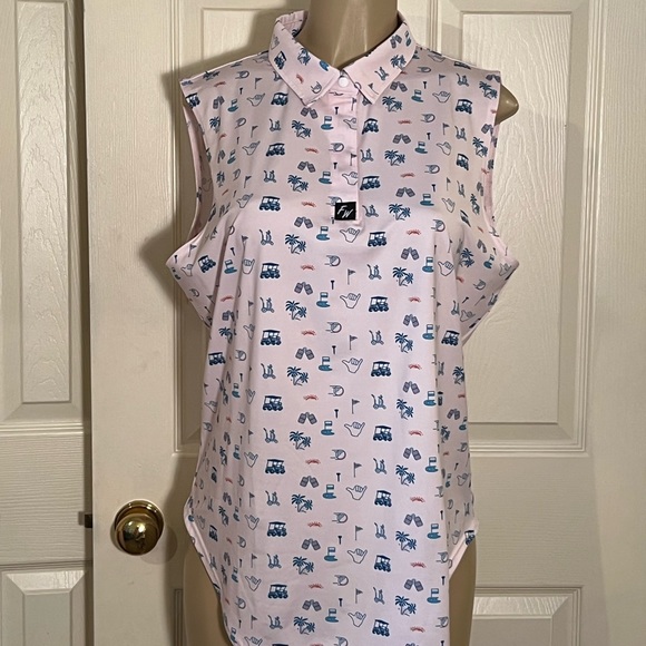 Ladies Golf Polo Full Wedge 2XL Sleeveless Roomy Golf Print Pink - Picture 11 of 11